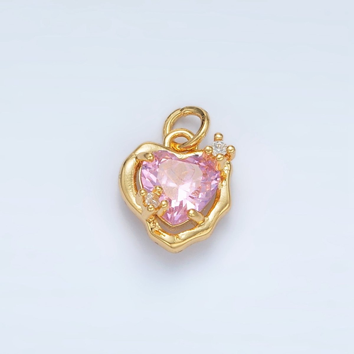 24K Gold Filled Clear, Pink CZ Molten Bezel Heart Mini Charm | AC129