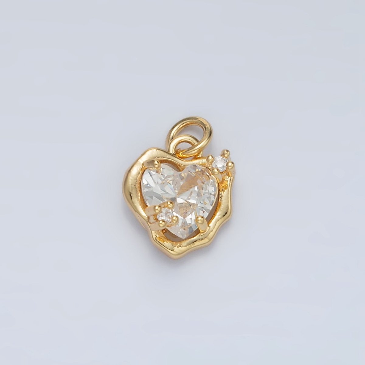 24K Gold Filled Clear, Pink CZ Molten Bezel Heart Mini Charm | AC129