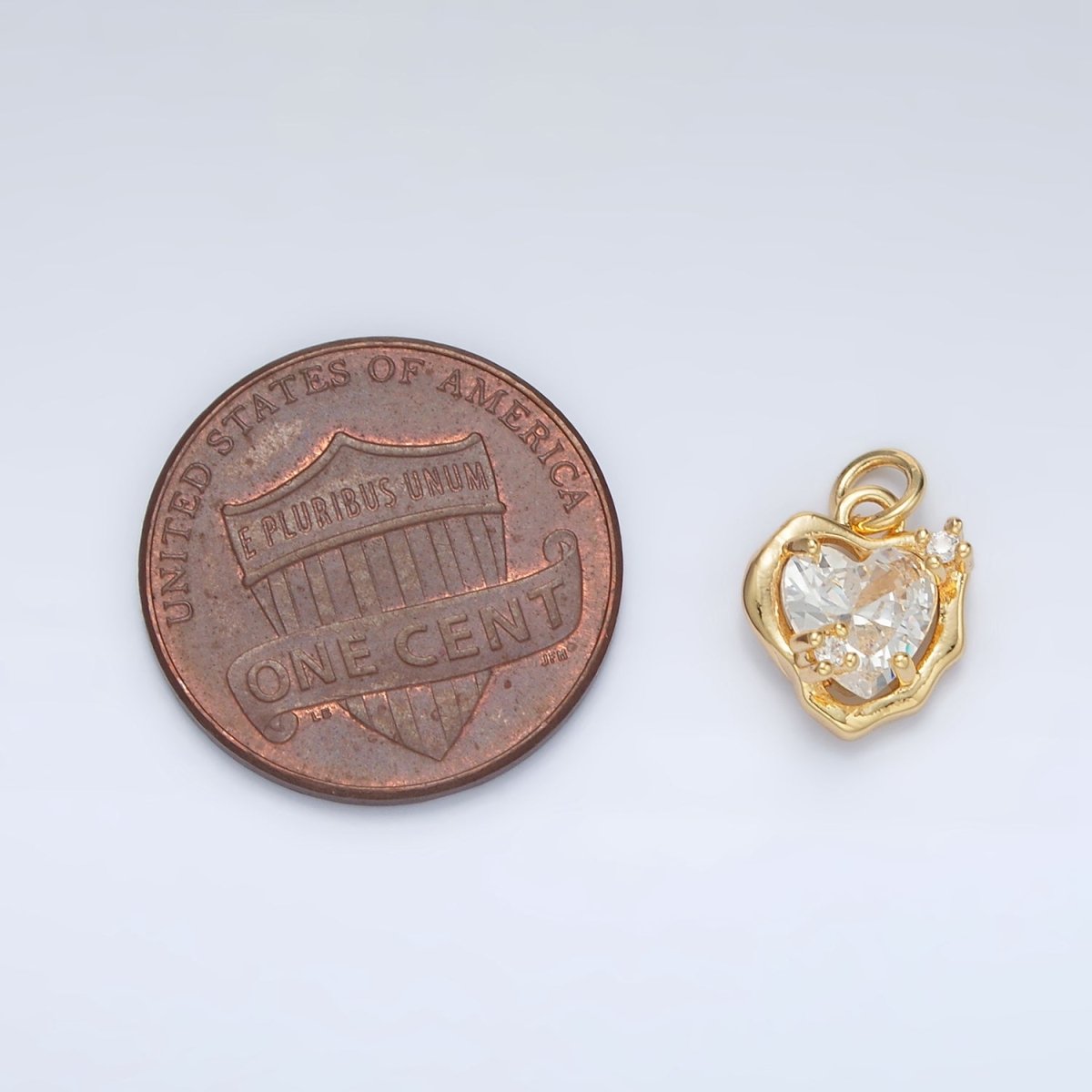 24K Gold Filled Clear, Pink CZ Molten Bezel Heart Mini Charm | AC129