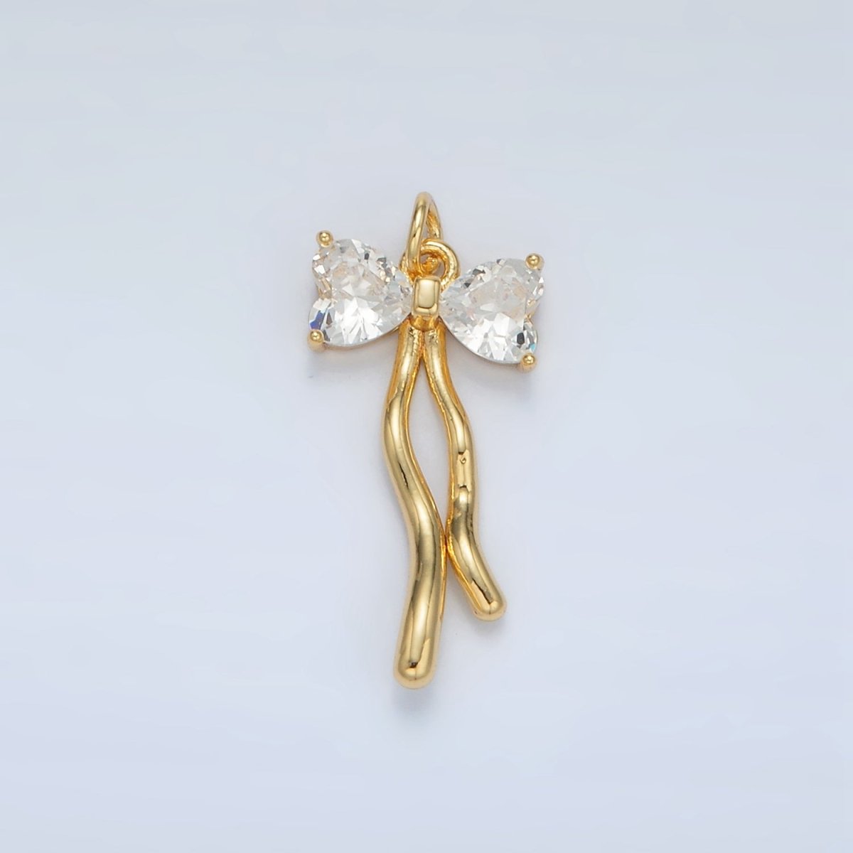 24K Gold Filled Clear, Pink CZ Ribbon Bow Drop Mini Charm | AC101