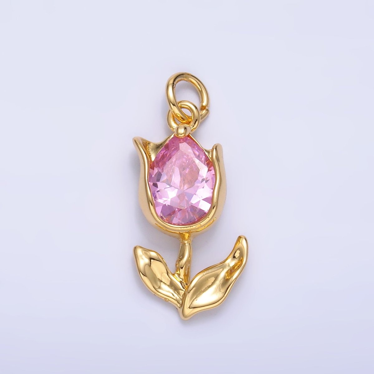 24K Gold Filled Clear, Pink CZ Tulip Charm in Gold & Silver | W819 W820 M182