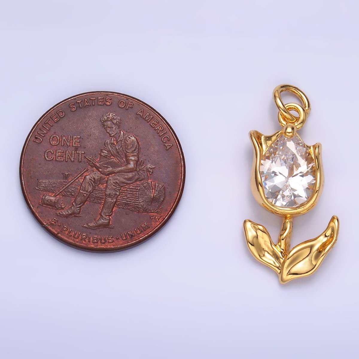 24K Gold Filled Clear, Pink CZ Tulip Charm in Gold & Silver | W819 W820 M182