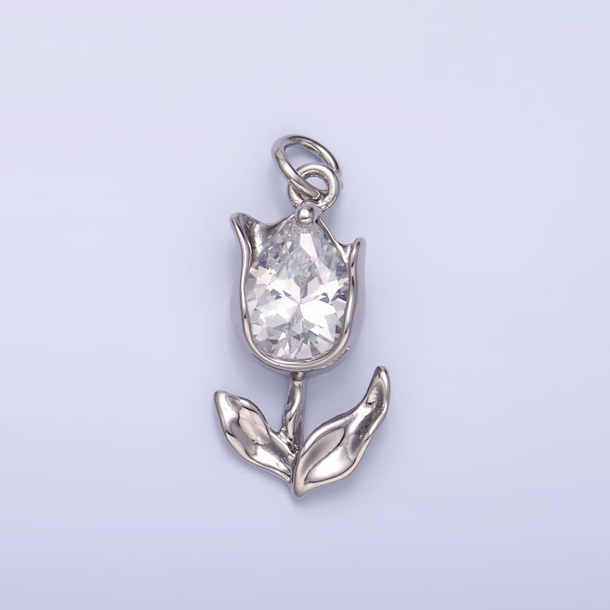 24K Gold Filled Clear, Pink CZ Tulip Charm in Gold & Silver | W819 W820 M182