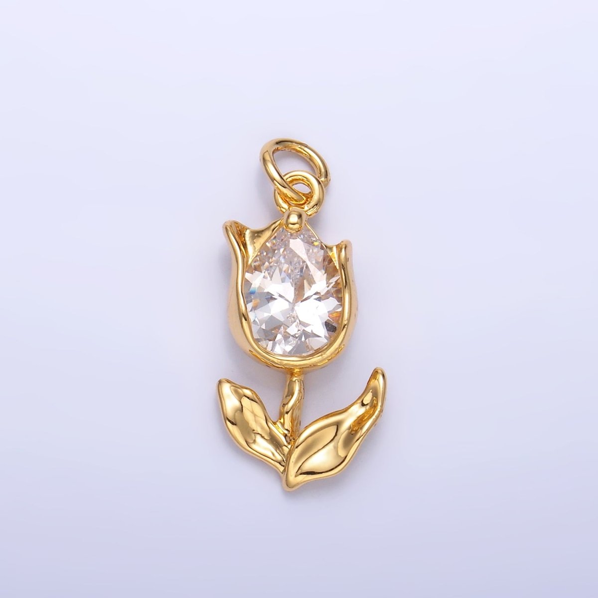 24K Gold Filled Clear, Pink CZ Tulip Charm in Gold & Silver | W819 W820 M182