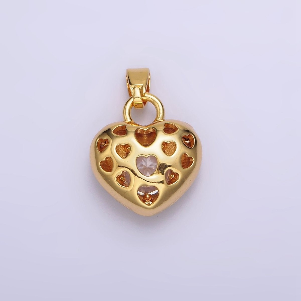 24K Gold Filled Clear, Pink Flower CZ Open Heart Pendant | AA590 AA591