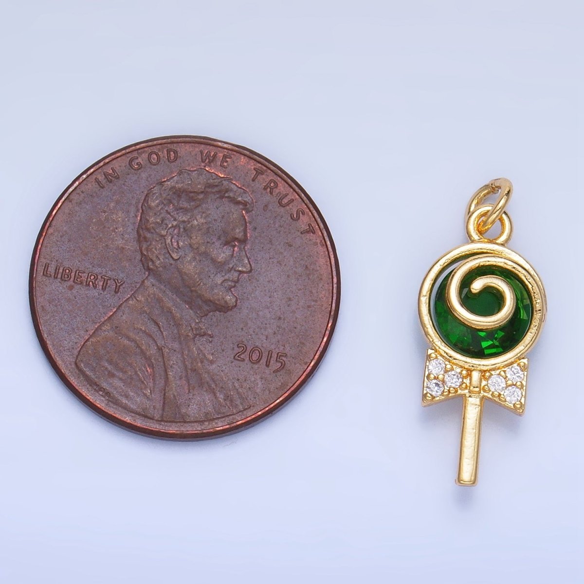 24K Gold Filled Clear, Pink, Green, Yellow CZ Micro Paved Lollipop Charm | W092 - W093