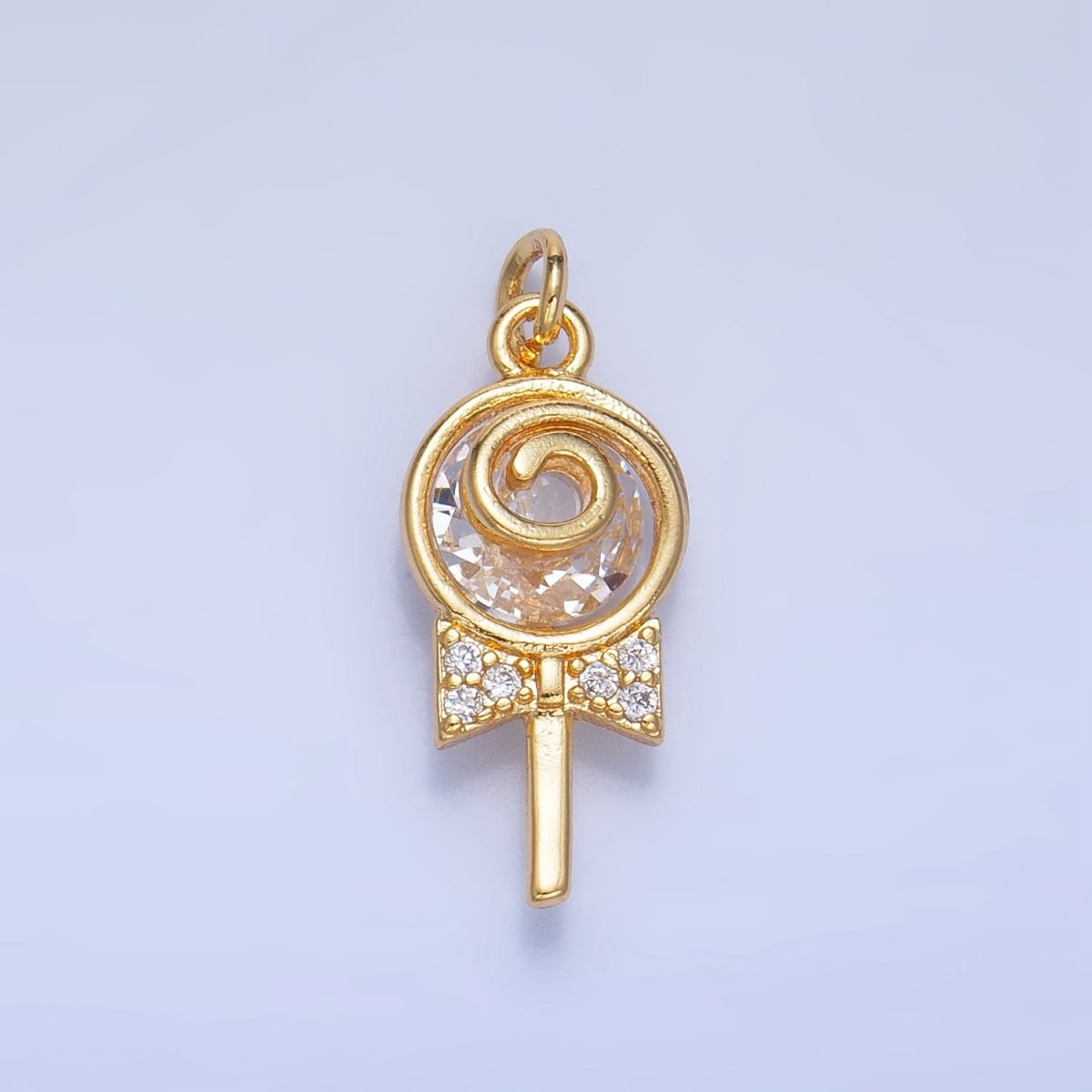 24K Gold Filled Clear, Pink, Green, Yellow CZ Micro Paved Lollipop Charm | W092 - W093