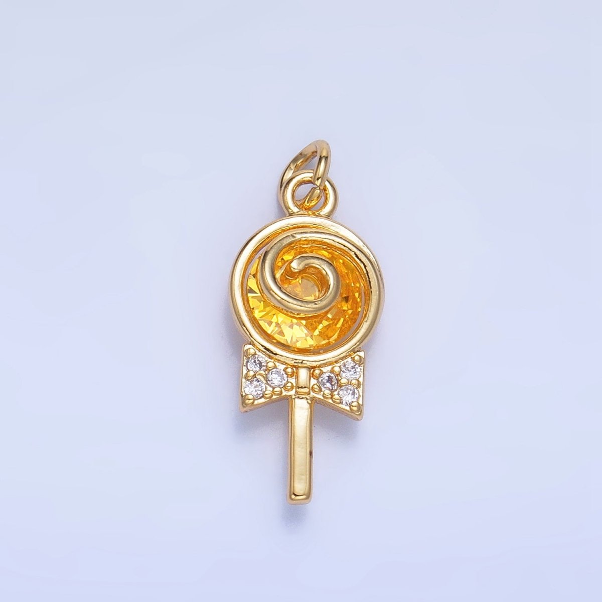 24K Gold Filled Clear, Pink, Green, Yellow CZ Micro Paved Lollipop Charm | W092 - W093