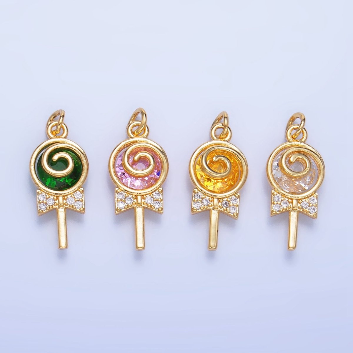 24K Gold Filled Clear, Pink, Green, Yellow CZ Micro Paved Lollipop Charm | W092 - W093
