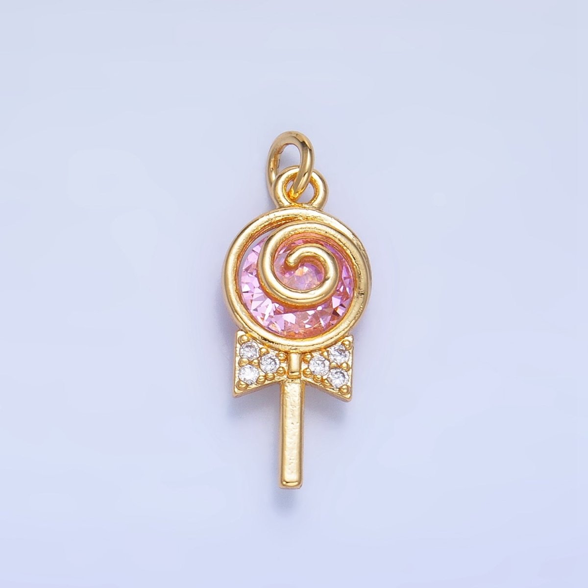 24K Gold Filled Clear, Pink, Green, Yellow CZ Micro Paved Lollipop Charm | W092 - W093