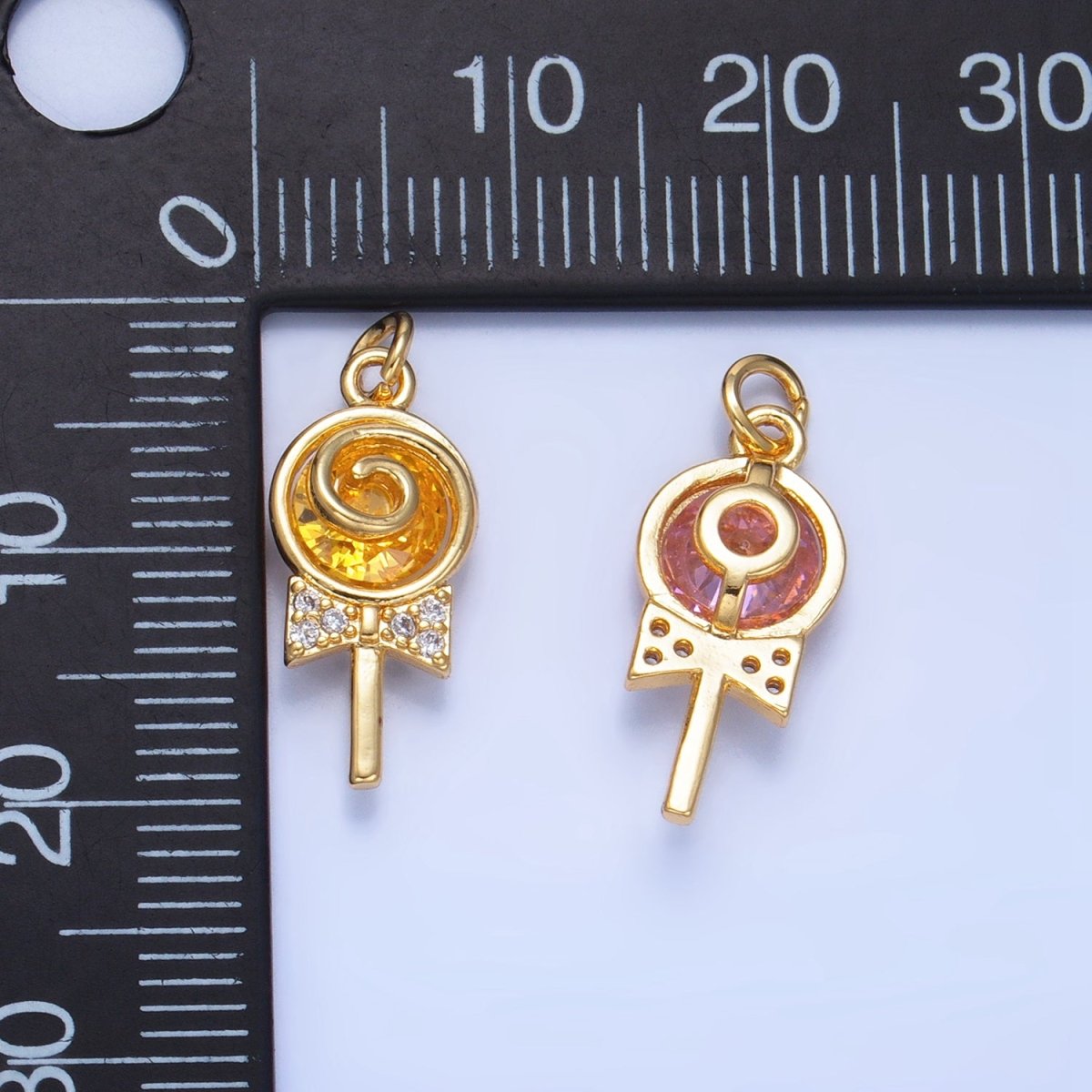 24K Gold Filled Clear, Pink, Green, Yellow CZ Micro Paved Lollipop Charm | W092 - W093