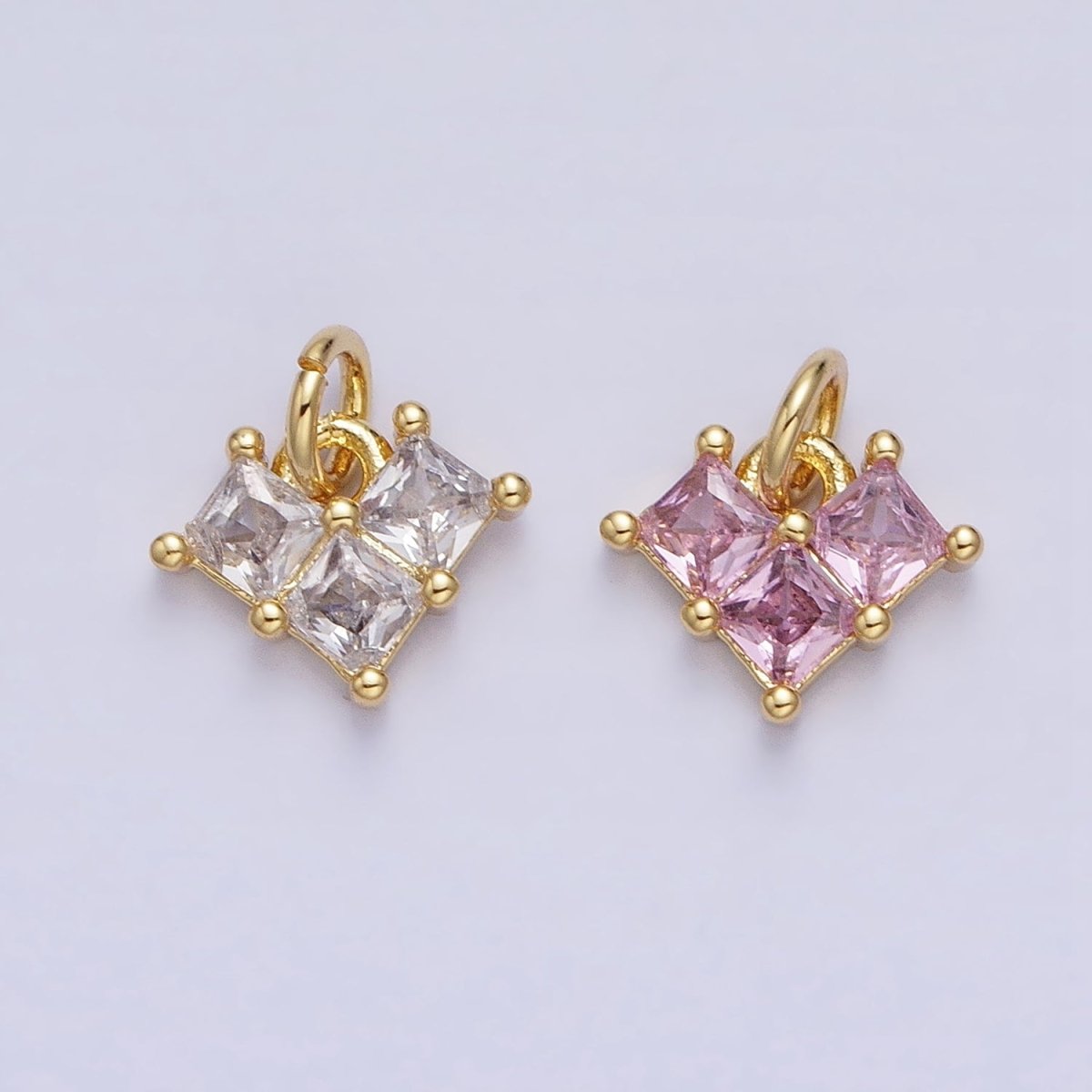 24K Gold Filled Clear, Pink Heart CZ Cubic Zirconia Add-On Charm | AC452 AC453