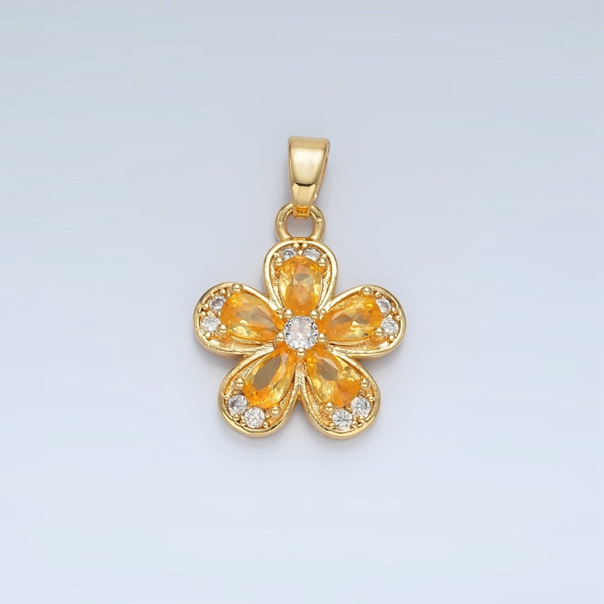 24K Gold Filled Clear, Pink, Yellow CZ Flower Pendant | AA877 AA878