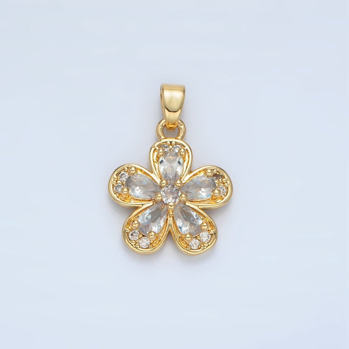 24K Gold Filled Clear, Pink, Yellow CZ Flower Pendant | AA877 AA878