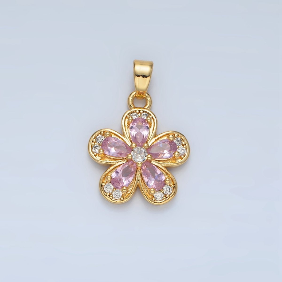 24K Gold Filled Clear, Pink, Yellow CZ Flower Pendant | AA877 AA878