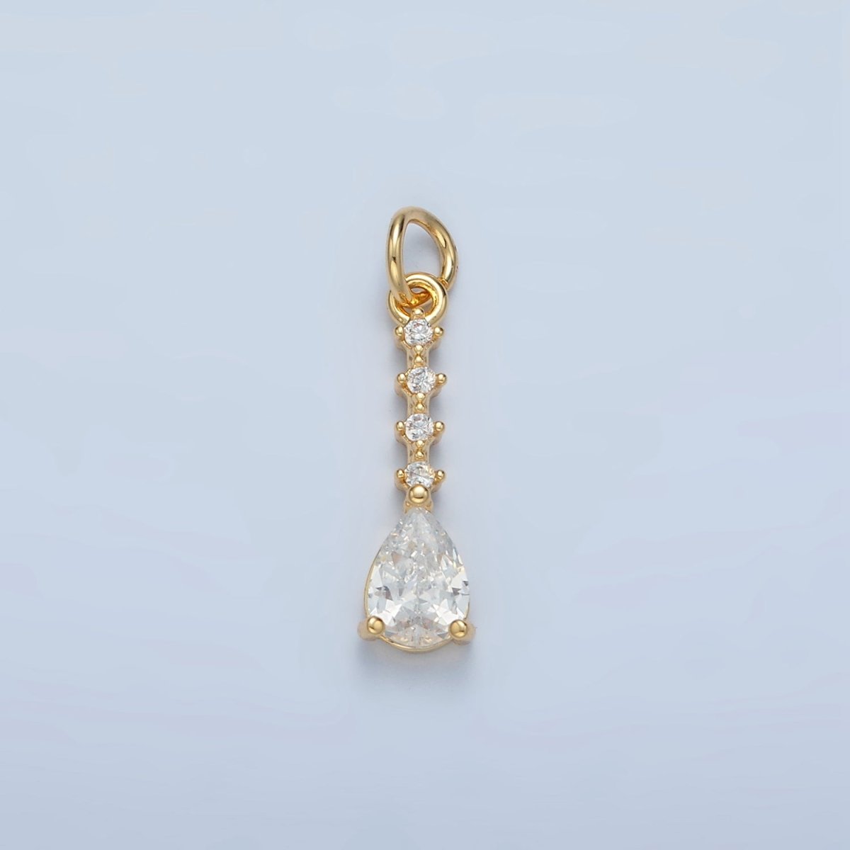 24K Gold Filled Clear, Pink, Yellow Teardrop CZ Linear Drop Charm | X557 X558