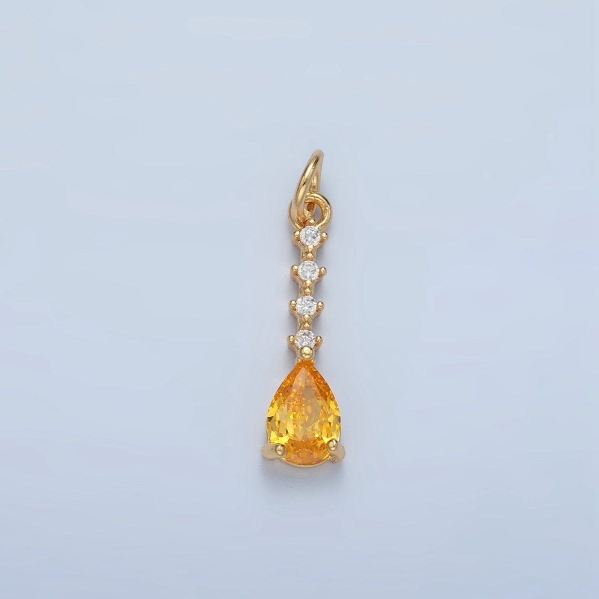24K Gold Filled Clear, Pink, Yellow Teardrop CZ Linear Drop Charm | X557 X558