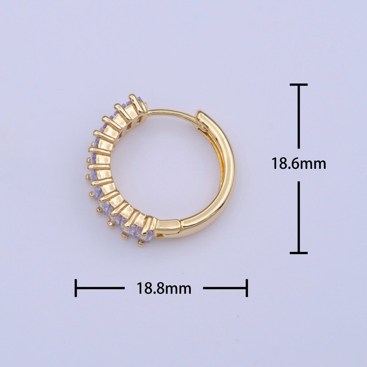 24K Gold Filled Clear Purple Baguette Lined 18.5mm Huggie Hoop Earrings | Y-216 - DLUXCA