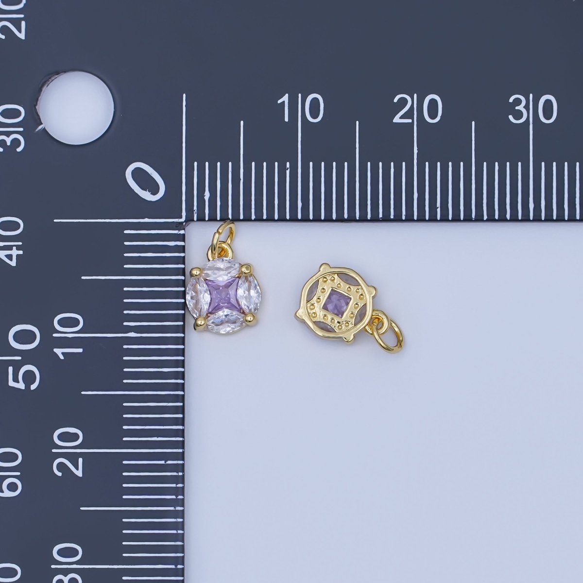 24K Gold Filled Clear - Purple CZ Geometric Round Charm | AF441 - DLUXCA