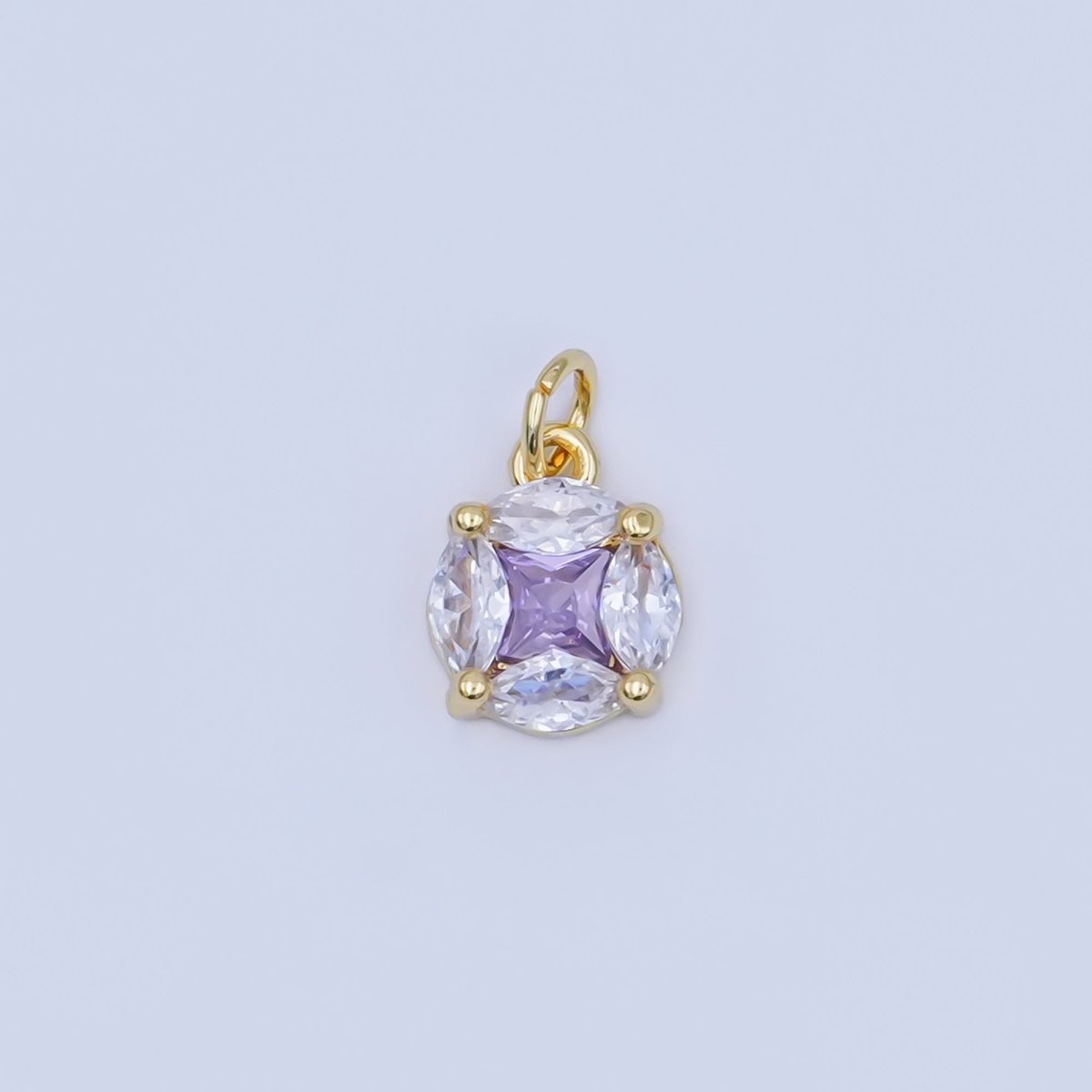 24K Gold Filled Clear - Purple CZ Geometric Round Charm | AF441 - DLUXCA