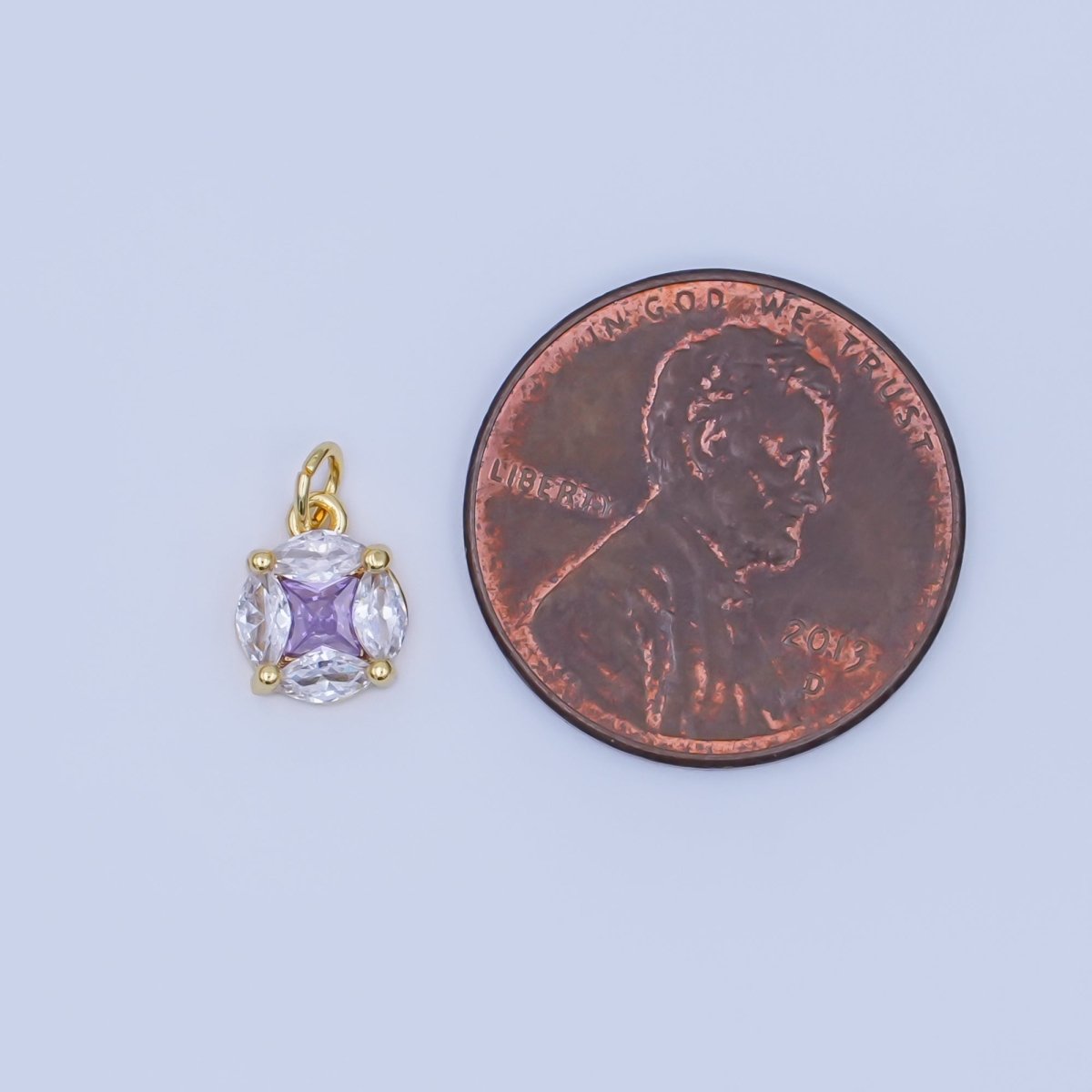 24K Gold Filled Clear - Purple CZ Geometric Round Charm | AF441 - DLUXCA