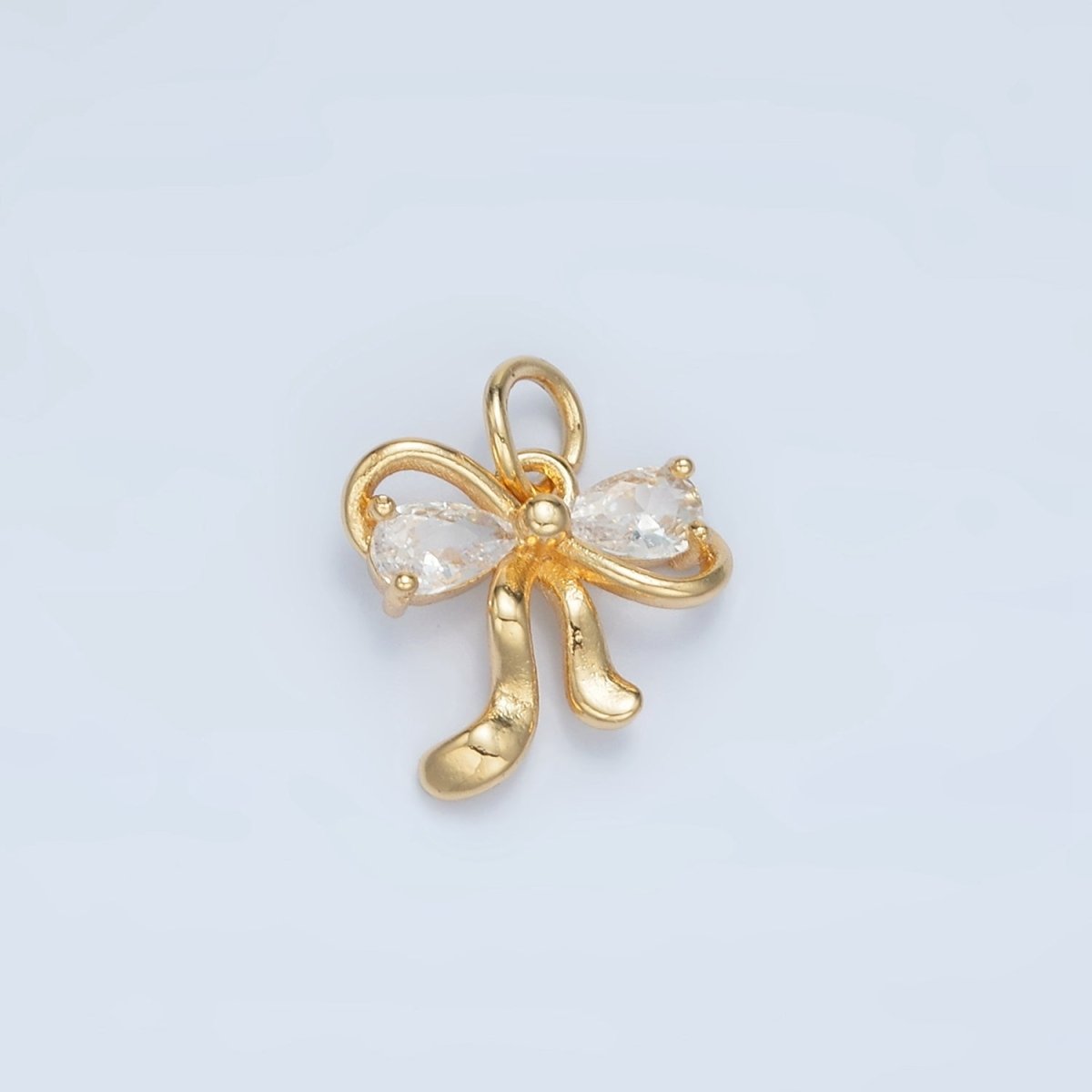 24K Gold Filled Clear, Purple, Peach, Pink CZ Ribbon Bow Charm | X563 X564