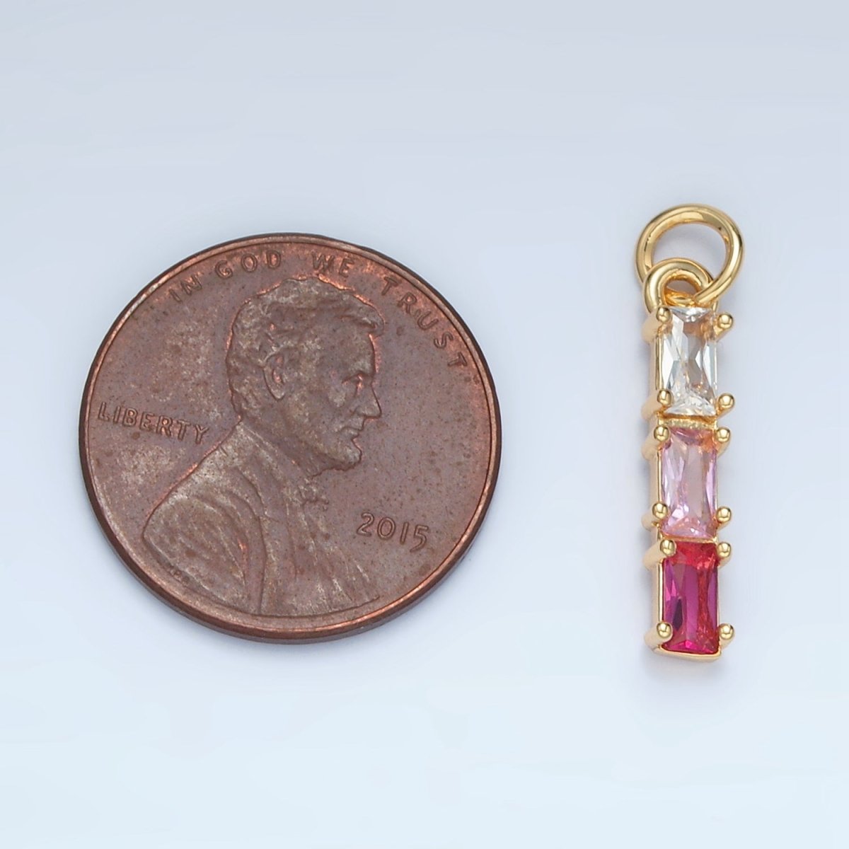 24K Gold Filled Clear, Purple, Green, Pink, Blue Gradient Triple Baguette CZ Linear Charm | X570 - X572