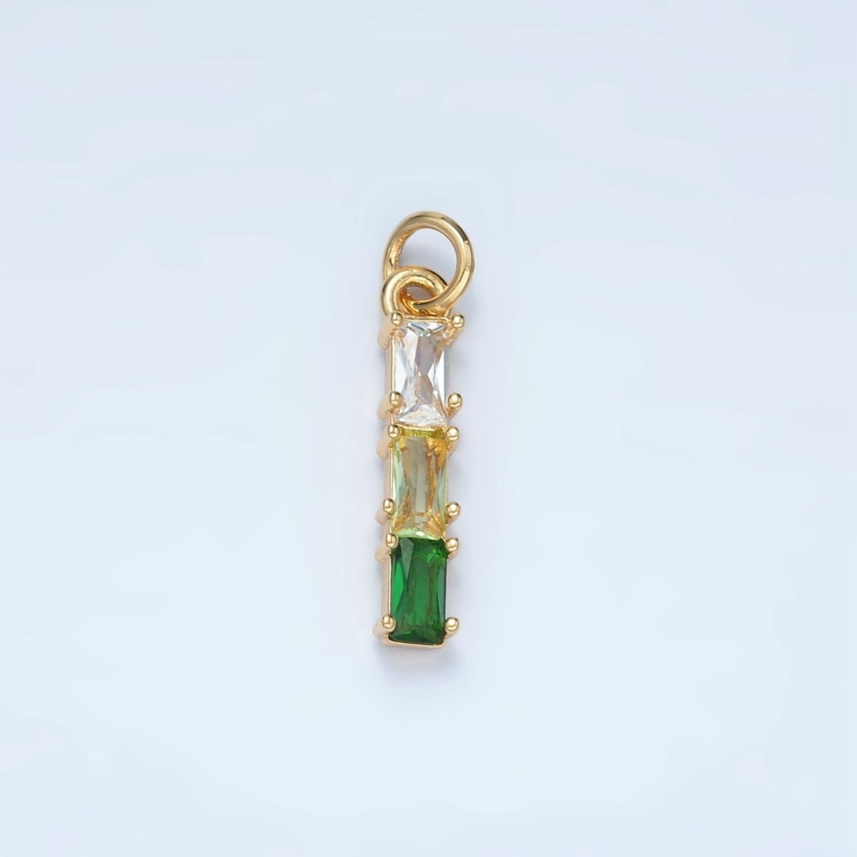 24K Gold Filled Clear, Purple, Green, Pink, Blue Gradient Triple Baguette CZ Linear Charm | X570 - X572