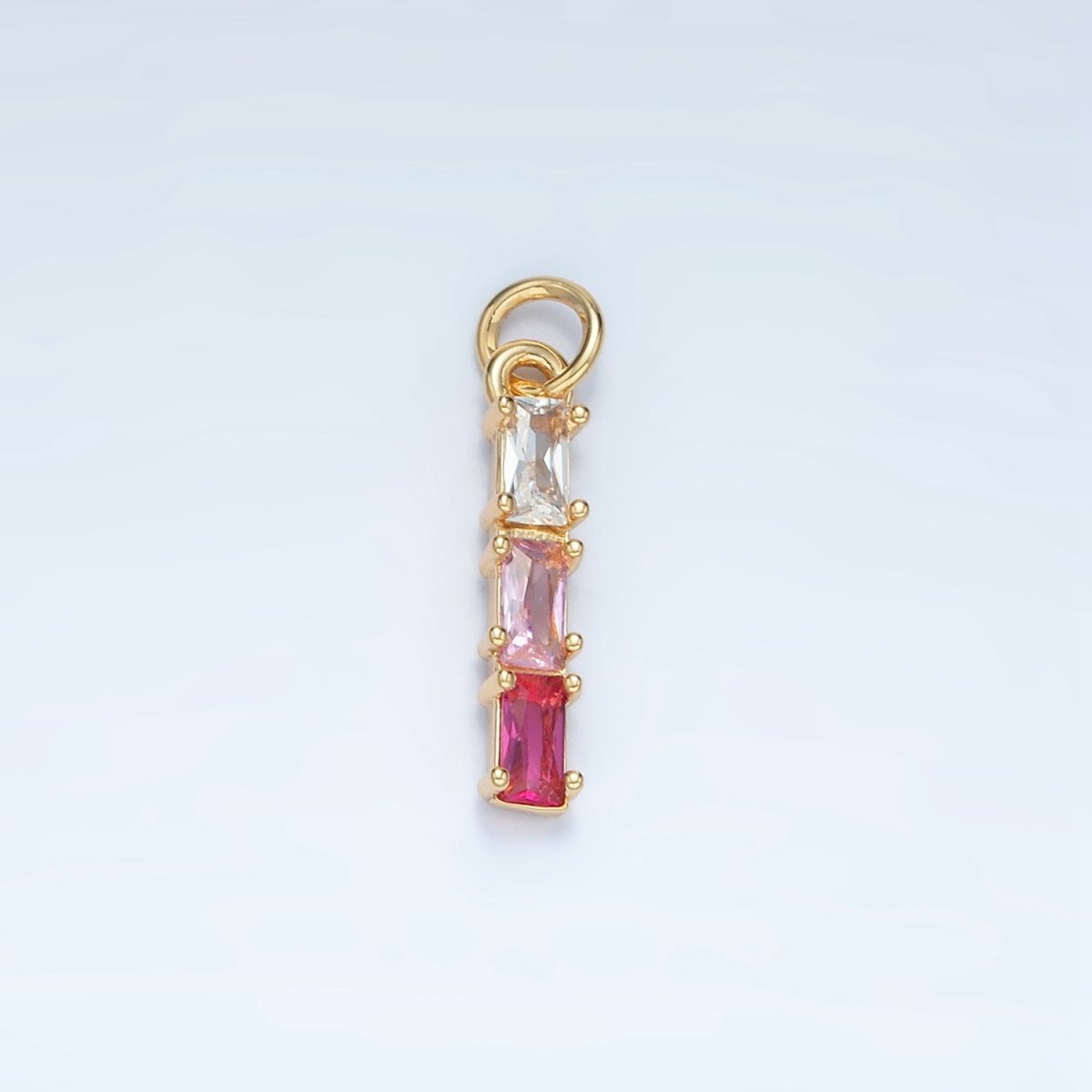 24K Gold Filled Clear, Purple, Green, Pink, Blue Gradient Triple Baguette CZ Linear Charm | X570 - X572
