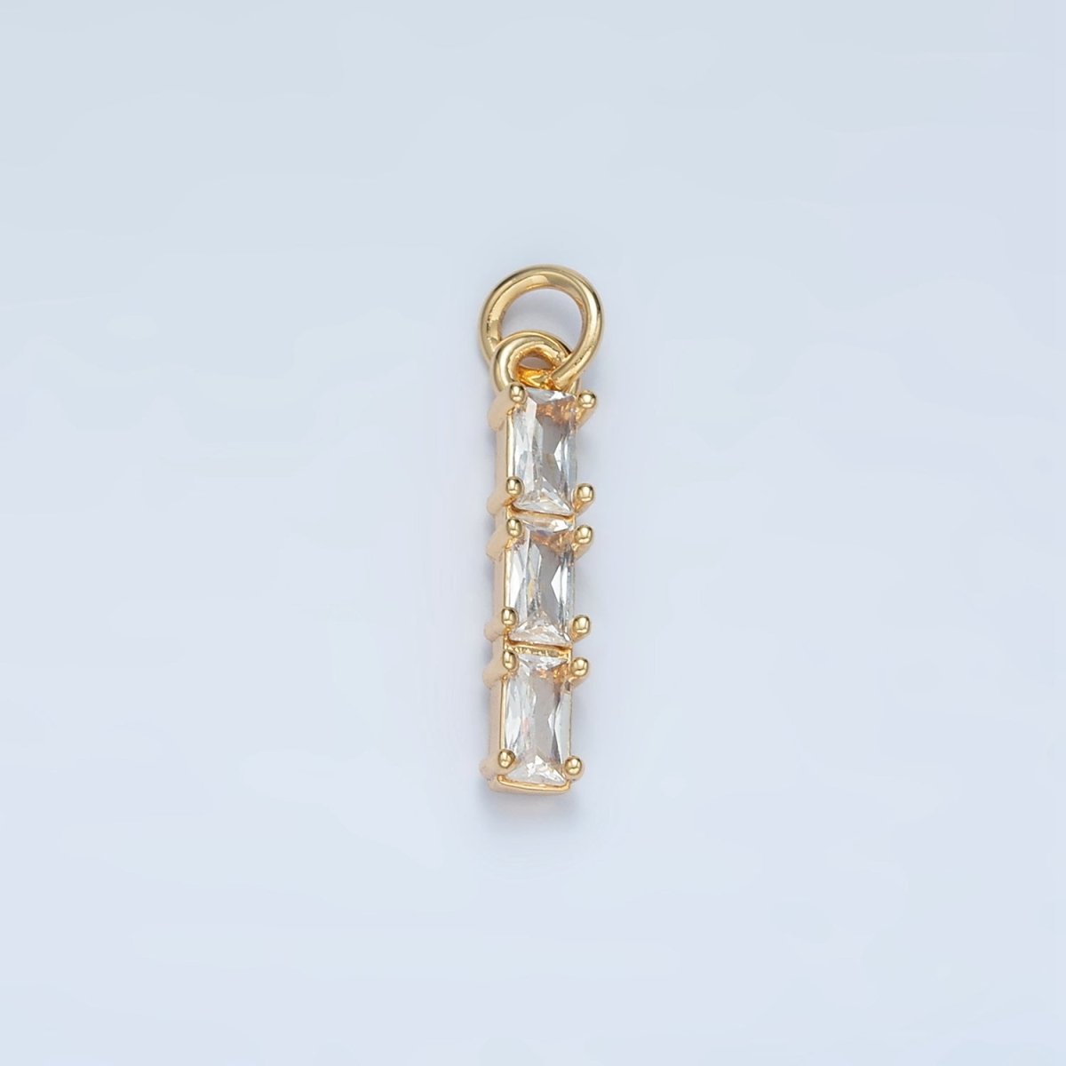 24K Gold Filled Clear, Purple, Green, Pink, Blue Gradient Triple Baguette CZ Linear Charm | X570 - X572