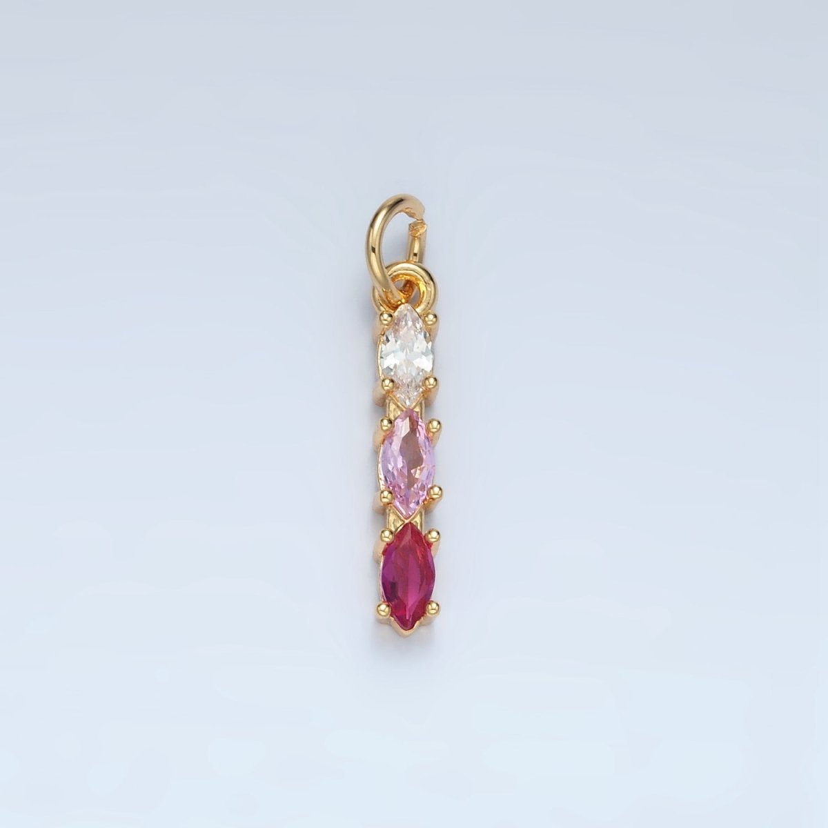 24K Gold Filled Clear, Purple, Green, Pink, Blue Gradient Triple Marquise CZ Linear Charm | X565 - X567