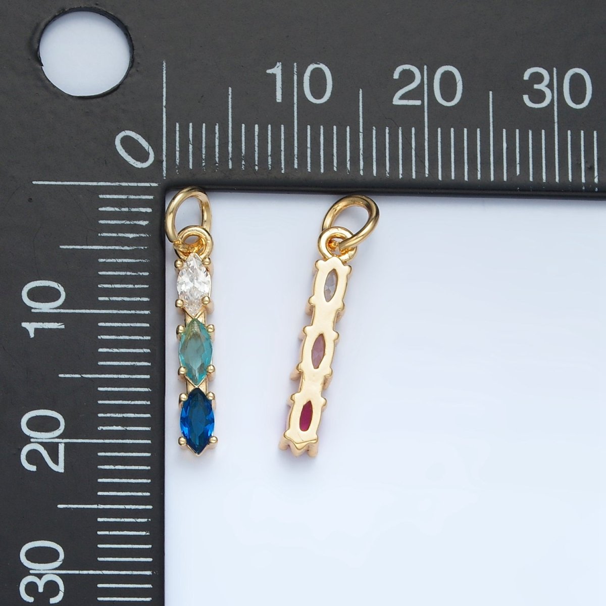 24K Gold Filled Clear, Purple, Green, Pink, Blue Gradient Triple Marquise CZ Linear Charm | X565 - X567