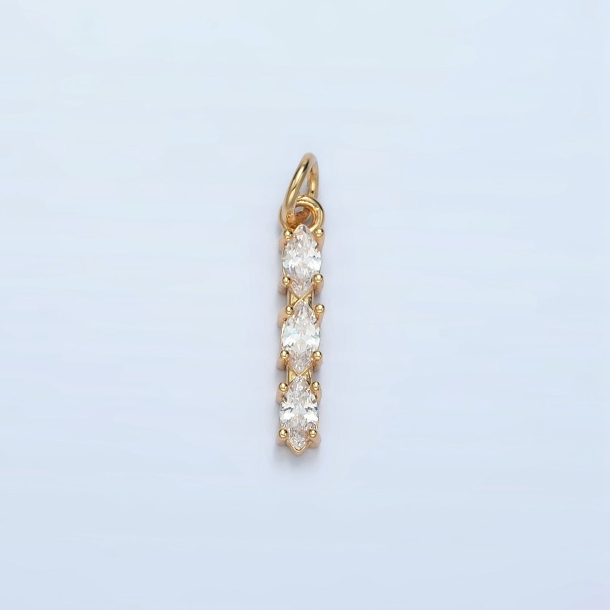 24K Gold Filled Clear, Purple, Green, Pink, Blue Gradient Triple Marquise CZ Linear Charm | X565 - X567