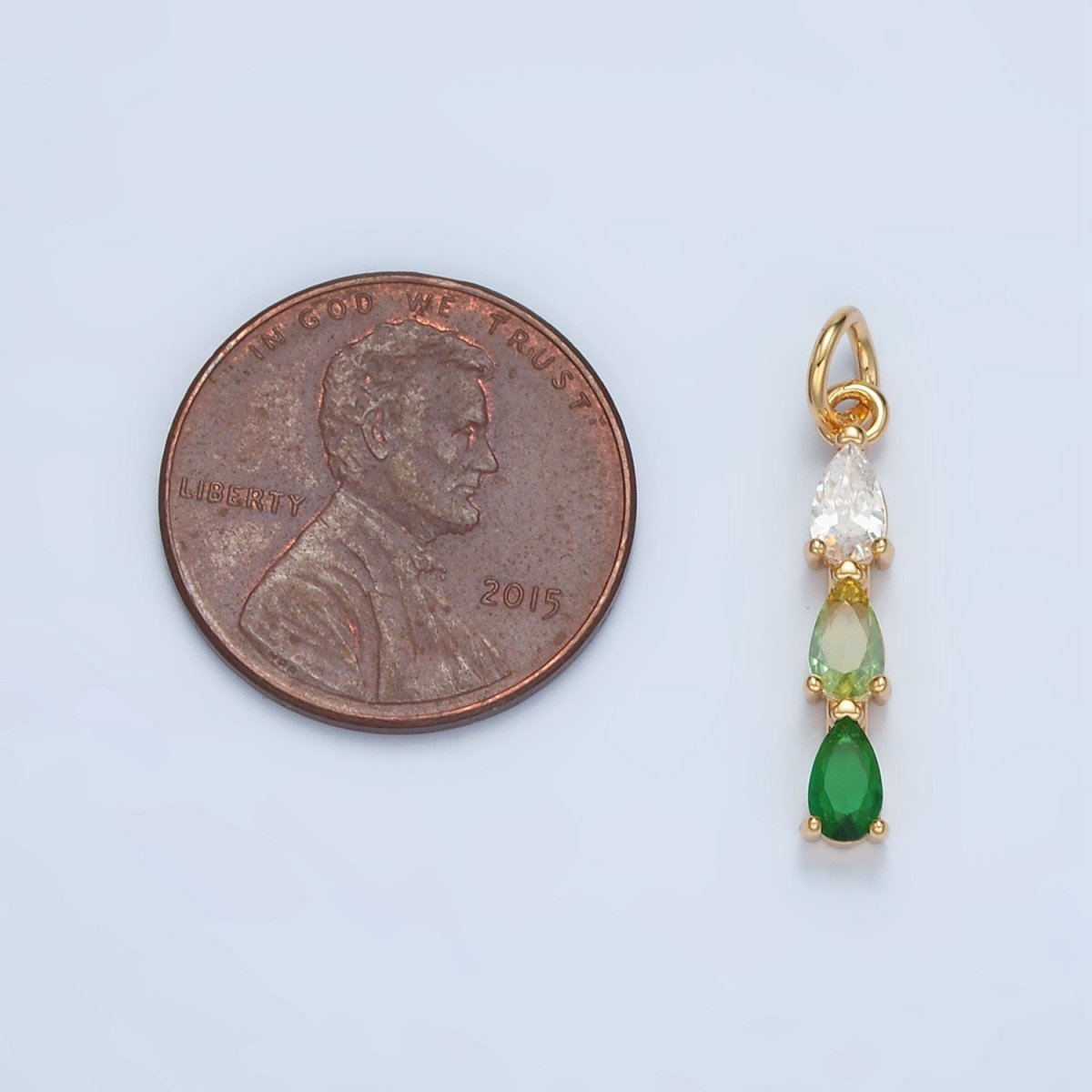 24K Gold Filled Clear, Purple, Green, Pink, Blue Gradient Triple Teardrop CZ Linear Charm | X573 - X575