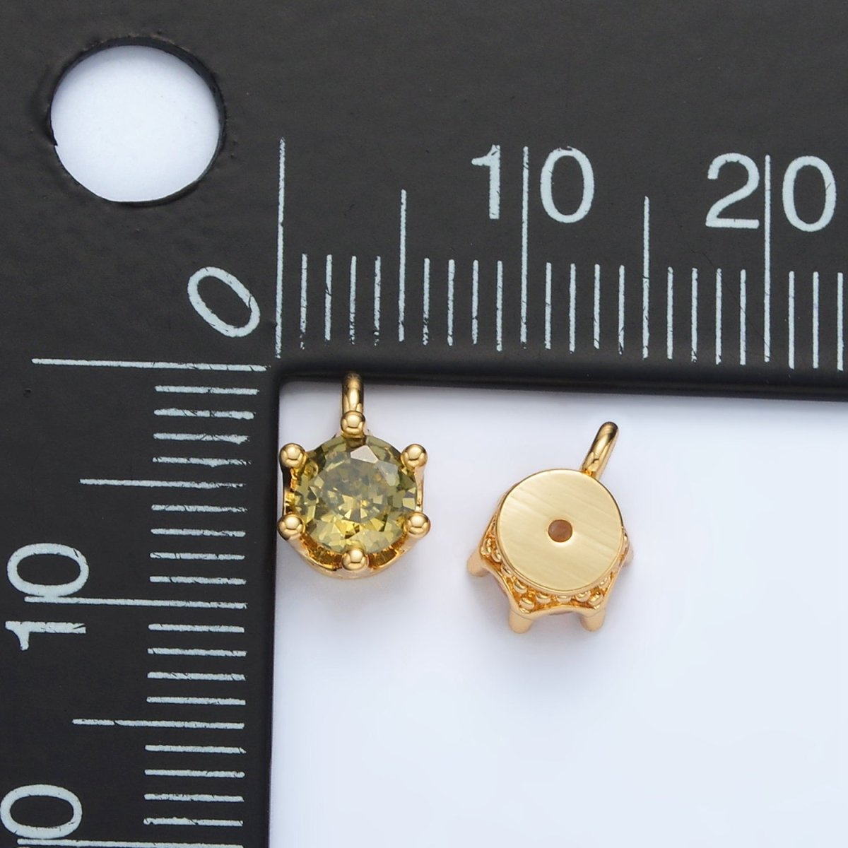 24K Gold Filled Clear, Purple, Green, Pink, Peach, Red, Olive Mini Round CZ Charm | AC132 - AC135