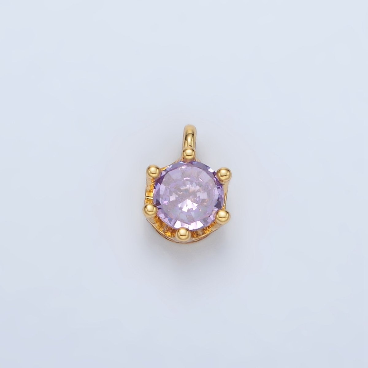 24K Gold Filled Clear, Purple, Green, Pink, Peach, Red, Olive Mini Round CZ Charm | AC132 - AC135