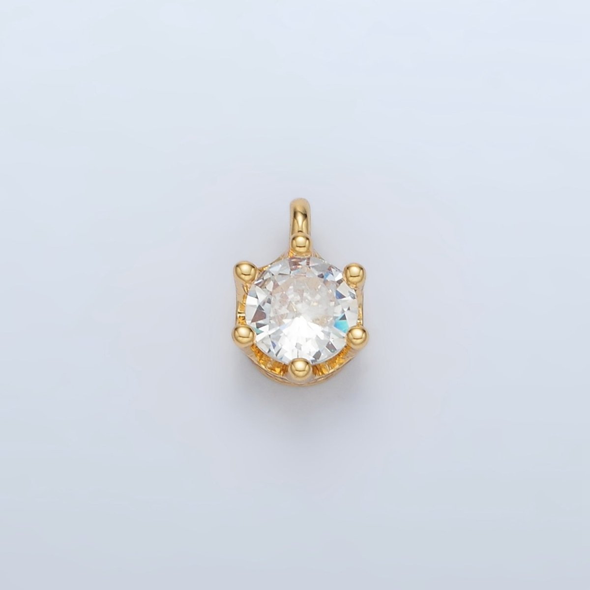 24K Gold Filled Clear, Purple, Green, Pink, Peach, Red, Olive Mini Round CZ Charm | AC132 - AC135