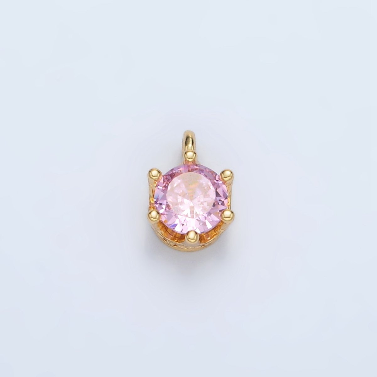 24K Gold Filled Clear, Purple, Green, Pink, Peach, Red, Olive Mini Round CZ Charm | AC132 - AC135