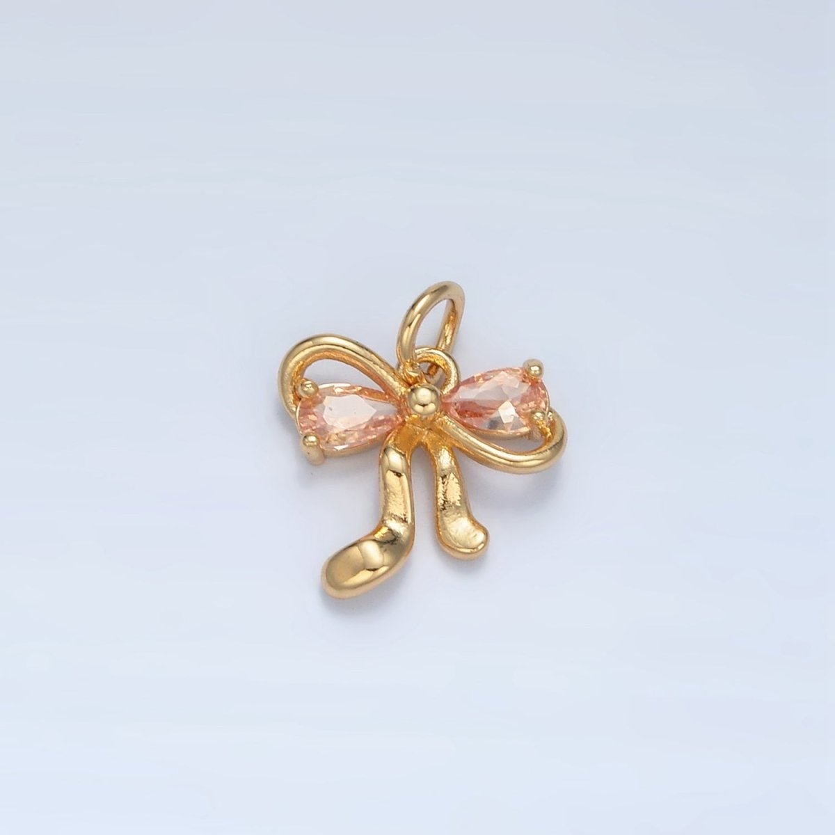 24K Gold Filled Clear, Purple, Peach, Pink CZ Ribbon Bow Charm | X563 X564