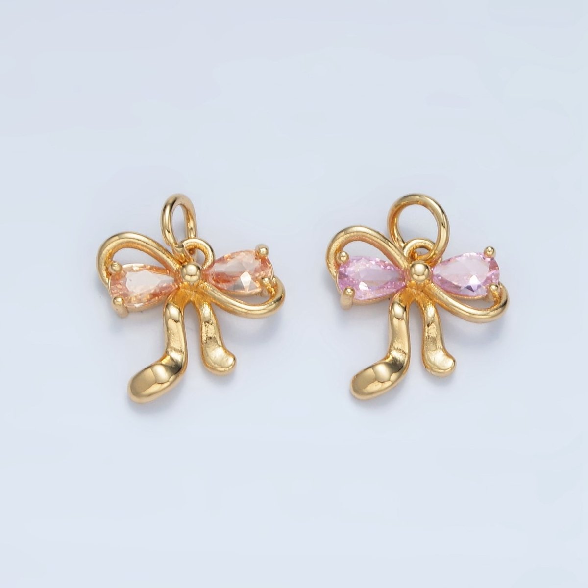 24K Gold Filled Clear, Purple, Peach, Pink CZ Ribbon Bow Charm | X563 X564