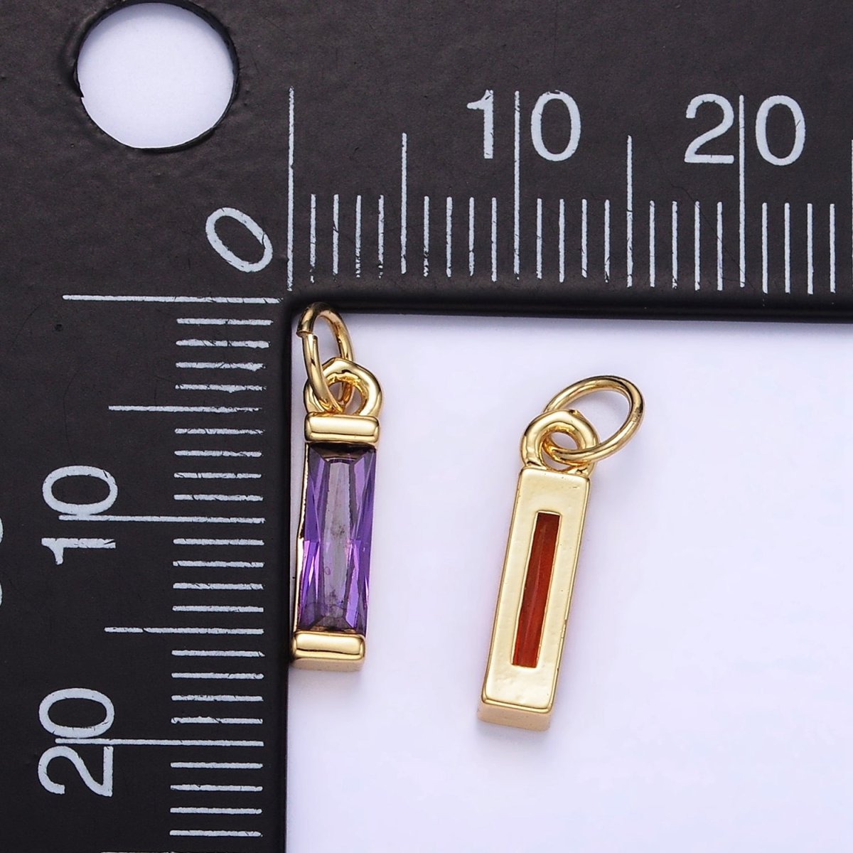 24K Gold Filled Clear, Purple, Peach, Red, Pink Baguette CZ Add-On Charm | E358 - E360