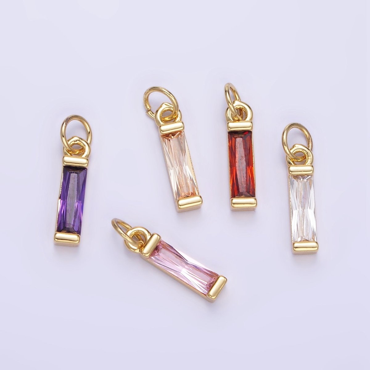 24K Gold Filled Clear, Purple, Peach, Red, Pink Baguette CZ Add-On Charm | E358 - E360