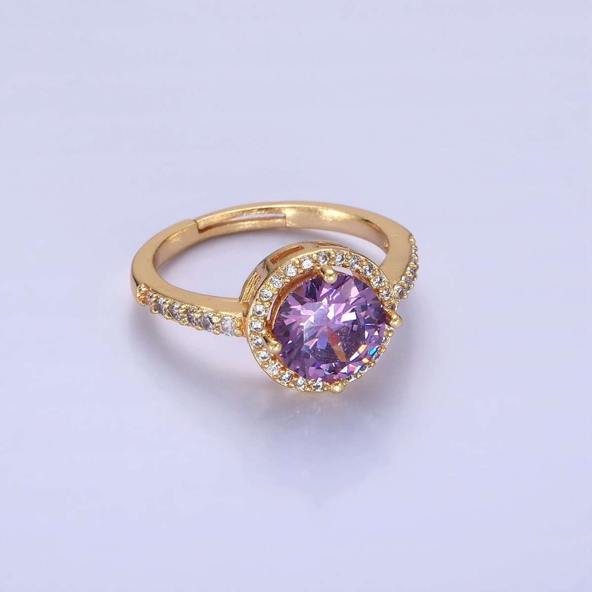 24K Gold Filled Clear, Purple, Pink, Black, Red Solitaire CZ Micro Paved Ring | O1368 - O1372