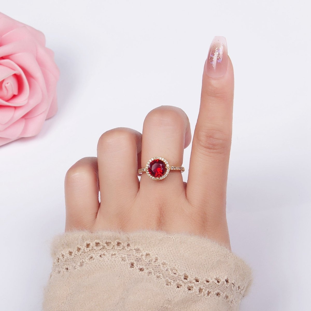 24K Gold Filled Clear, Purple, Pink, Black, Red Solitaire CZ Micro Paved Ring | O1368 - O1372