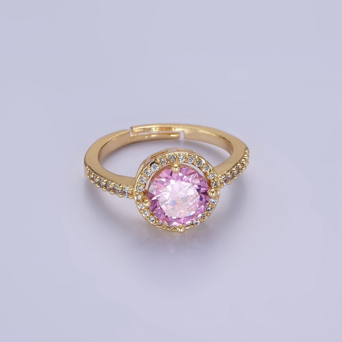 24K Gold Filled Clear, Purple, Pink, Black, Red Solitaire CZ Micro Paved Ring | O1368 - O1372