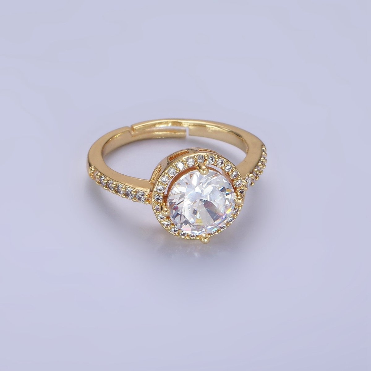 24K Gold Filled Clear, Purple, Pink, Black, Red Solitaire CZ Micro Paved Ring | O1368 - O1372