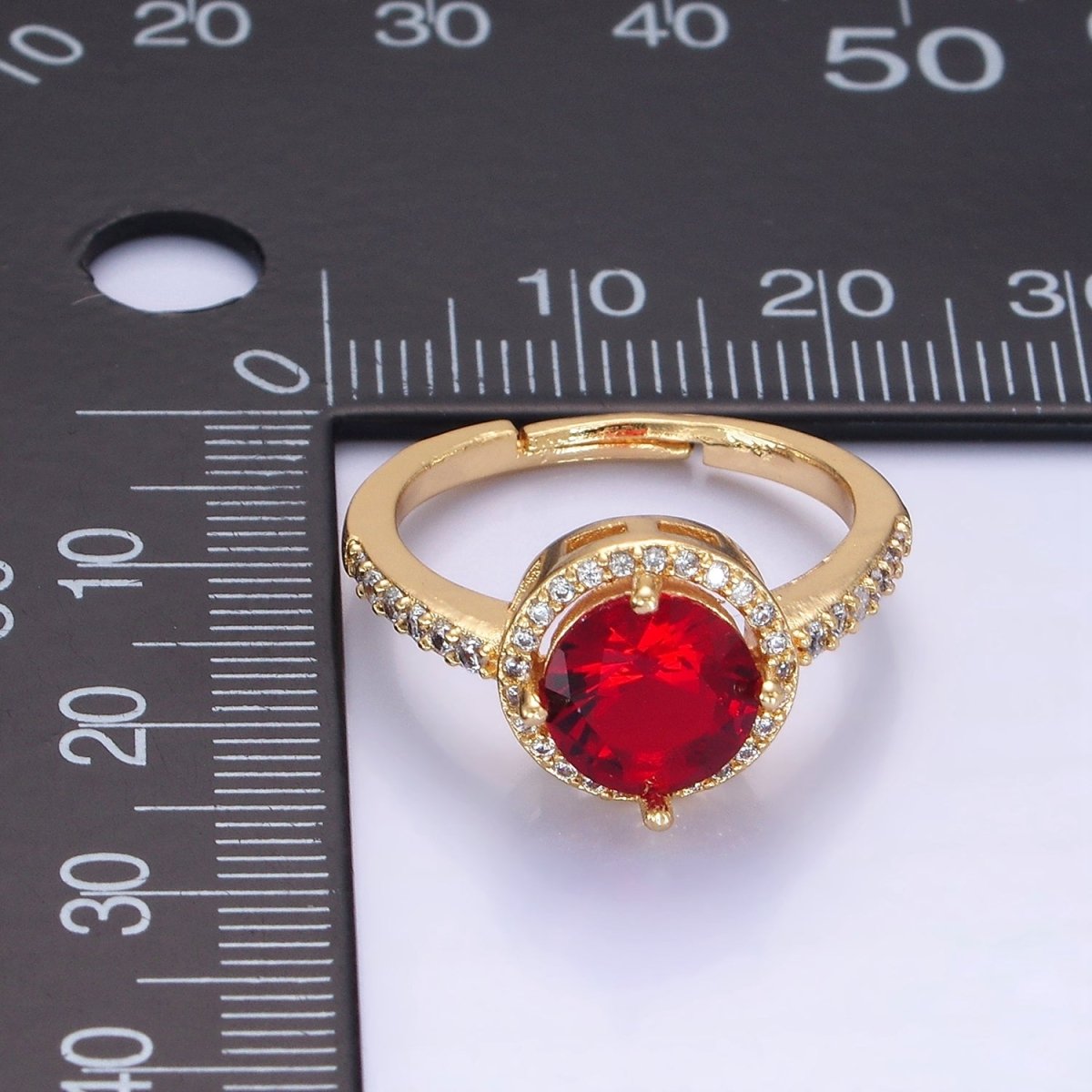 24K Gold Filled Clear, Purple, Pink, Black, Red Solitaire CZ Micro Paved Ring | O1368 - O1372
