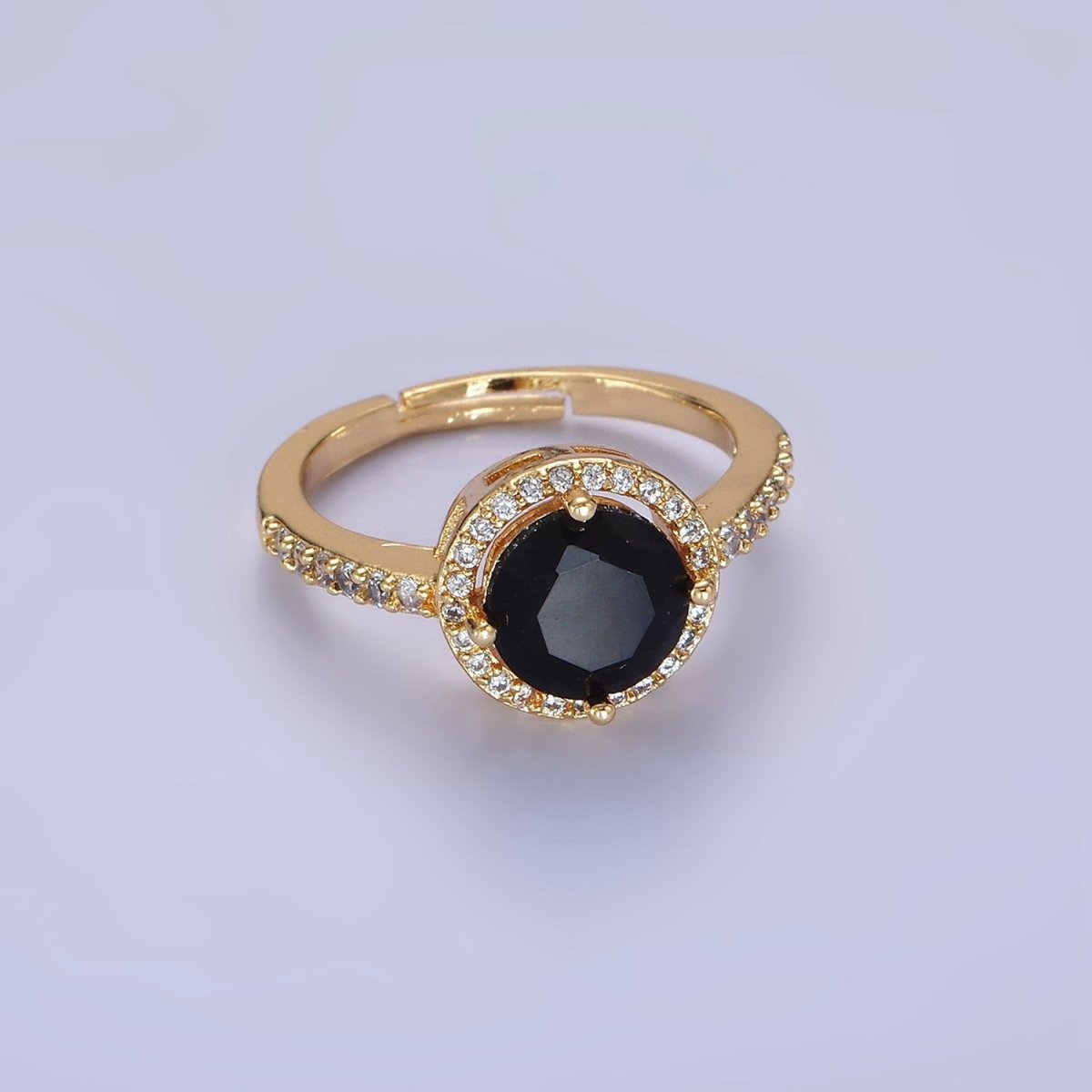 24K Gold Filled Clear, Purple, Pink, Black, Red Solitaire CZ Micro Paved Ring | O1368 - O1372