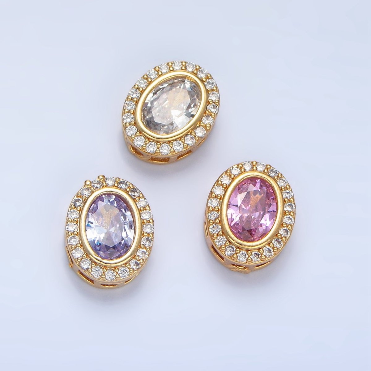 24K Gold Filled Clear, Purple, Pink CZ Micro Paved Oval Bead | B169 - B170