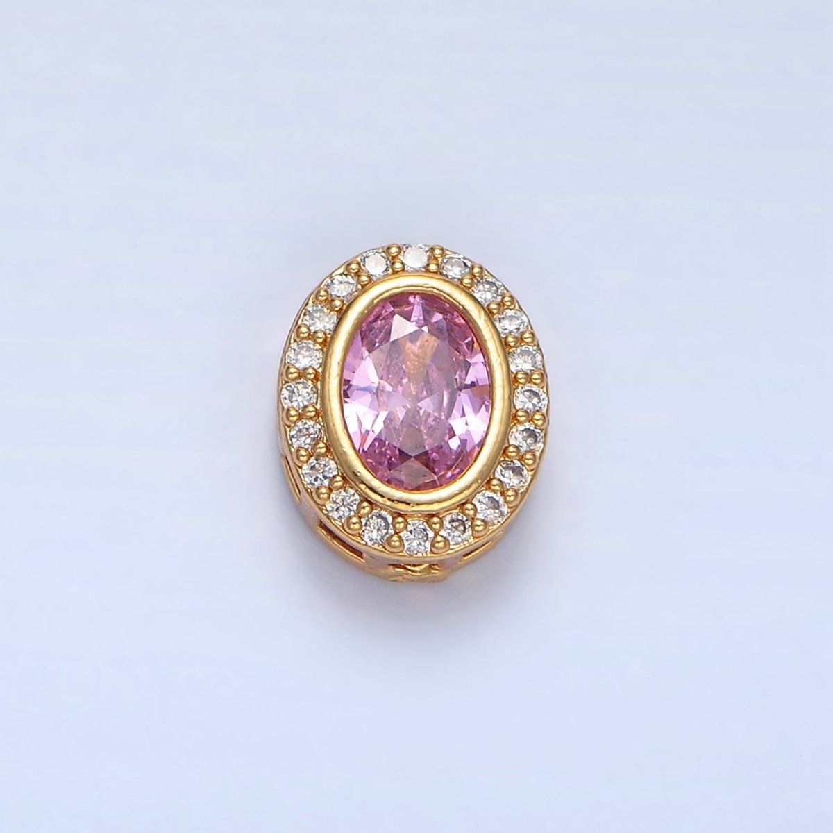 24K Gold Filled Clear, Purple, Pink CZ Micro Paved Oval Bead | B169 - B170